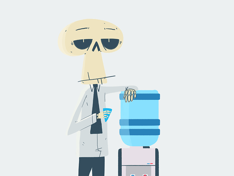 Water Cooler 2d amino animation bored business skeleton cel animation daily employee office water cooler