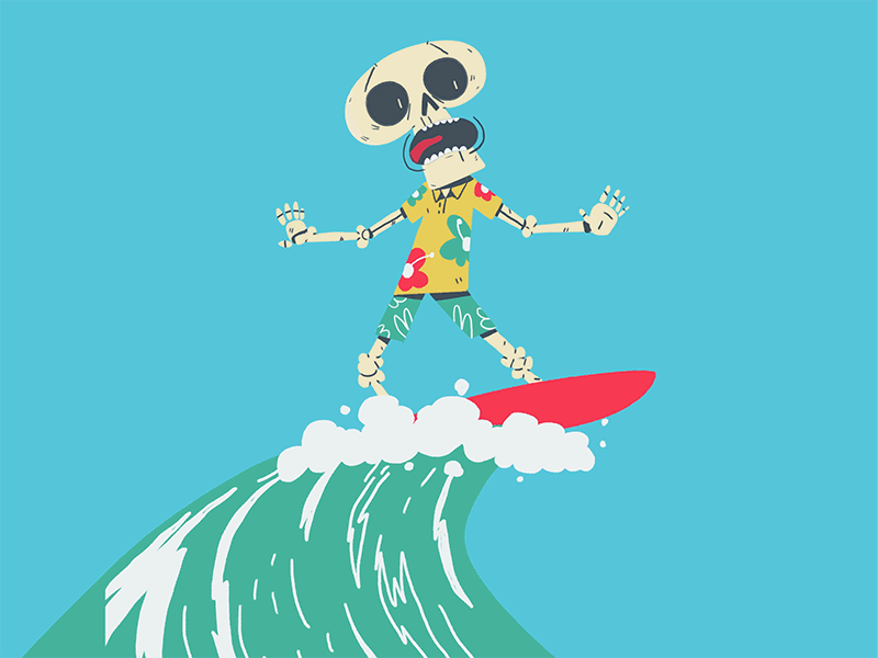 Surf 2d 365rounds amino animation business skeleton cel animation character daily gif illustration loop yimbo