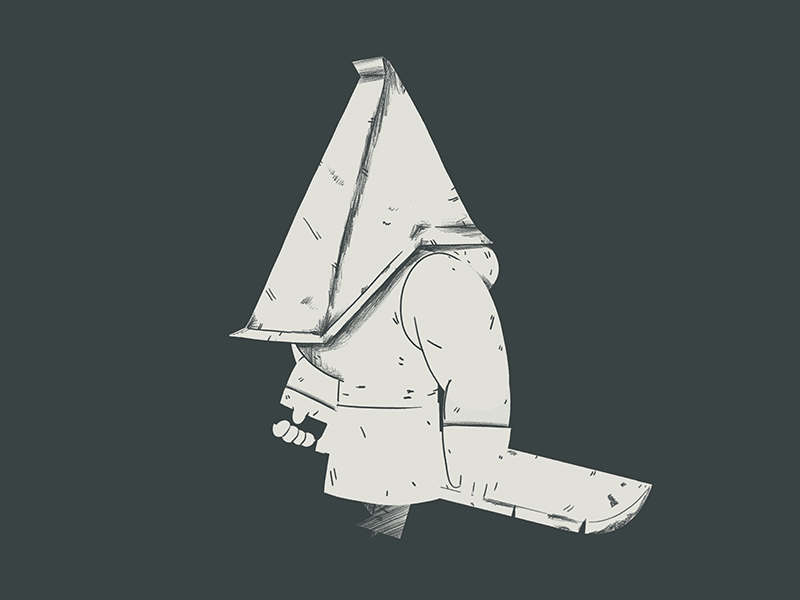 Angular walk cycle silent hill pyramid head illustration yimbo gif character 365rounds loop daily 2d animation