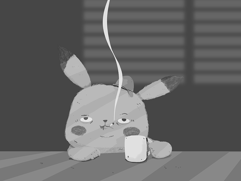 Detective PikaNoir 2d 365rounds animation cel animation character daily gif loop noir pikachu pokemon smoking yimbo