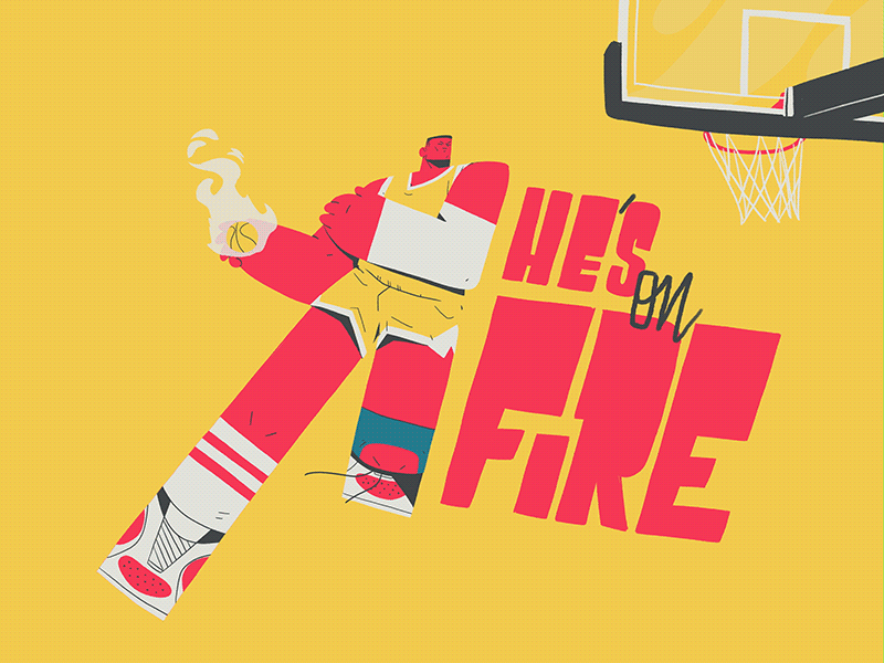 He's on fire! 2d 365rounds animation basket basketball cel animation character daily dunk fire gif illustration loop yimbo