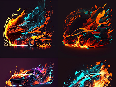 dark background cars with flame cars design illustration vector vector art