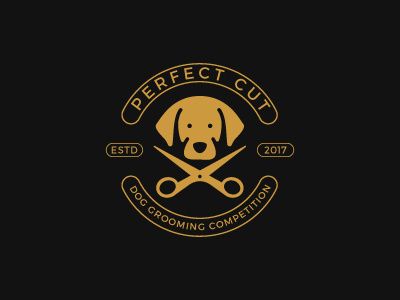 Dog Grooming Logo for SALE barber competition cutting debuts dog emblem grooming hair logo mark restro scissor
