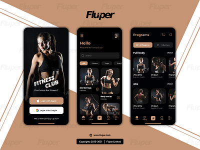 Fluper - Fitness Club Mockups apps apps design fitness fluper ui ux