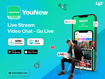 Live stream and connect on YouNow globally! animation app design cooking reels design entertainment fluper graphic design illustration live streaming media ui ux video games younow