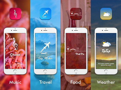 App icons & Splash Screens app icon food food app icon music music app splash splash screens travel travel app weather weather app