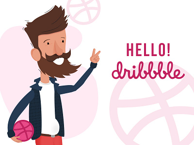 Hello Dribbble beard character dribbble first shot hello illustration invite thank you victory