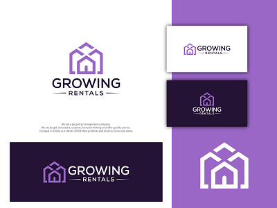 Growing Rental logo design home logo house logo hut logo minimal home logo property logo real estate logo rental company logo rental logo