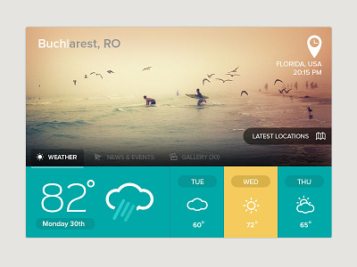 Weather app application buttons clean colors dashboad flat design flat icon icons interface layout location metro minimal news search ui ux weather web widget