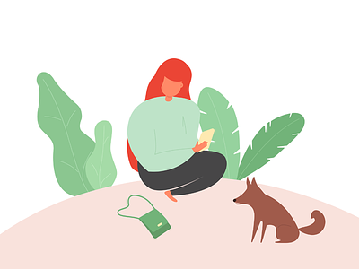 Reading - Illustration dog girl google colors graphic design illustration design ipad material sketch