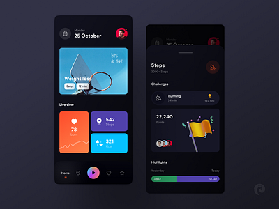 Daility 2 [UI Kit] 3d app calorie challenge clean colors dark design fitness friends health ios minimal mobile mobile app mobile ui sport steps ui workout