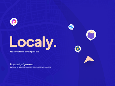 Localy — Map kit × 6 Cities in 10 Styles app branding clean colors design designkit gumoad illustration kit localy minimal mobile navigation piqo present ui uikit