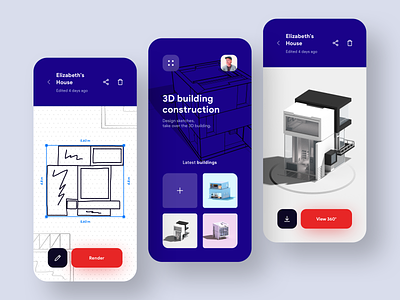 Sketch to 3D Building Model App 🏠 3d app architect architecture blue building building design calculation clean colors concept design ios minimal mobile mobile app model red render ui