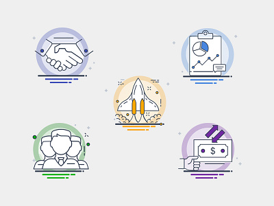 Icons for WIP Project contract dashboard finance graph icons project team