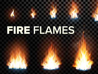 Fire Flames Set Vector background burn campfire design effect explosion fiery fire flame flare hot ignition illustration isolated light realistic red set transparent vector