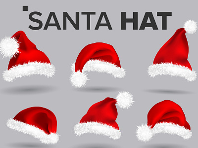 Santa Hat Set Vector background cap cartoon christmas claus december fur hat holiday icon illustration isolated merry new party red santa season vector winter