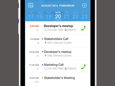 Agenda Rebound agenda app calendar call conference design dialer ios iphone schedule ui ux