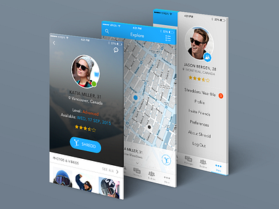 On-demand app demand design experience interface map profile sidemenu skiing snow social ui ux