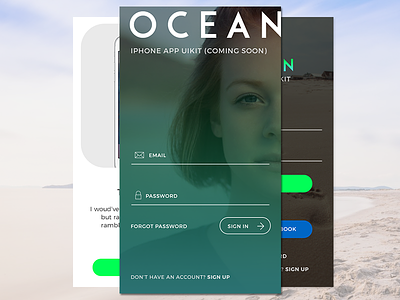 OCEAN | FREE App UI Kit coming soon app application design iphone ocean photoshop psd signup template ui uikit ux
