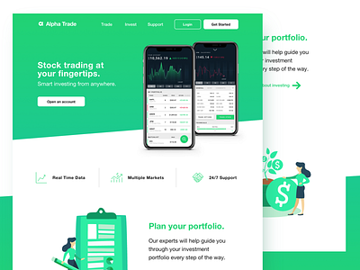 Stock Market App - Landing Page landing page option trading stock exchange stock market stock trading ux web design webpage