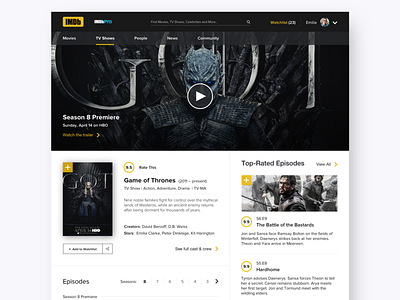 IMDb Redesign - TV Show Page game of thrones imdb tv show tv shows uidesign ux