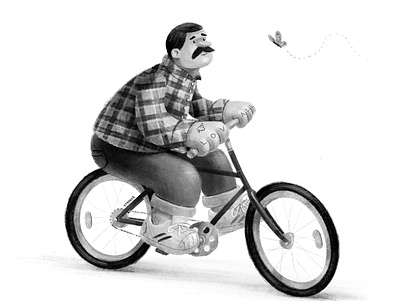 Big Softy bike bikes black and white cyclist illustration textured