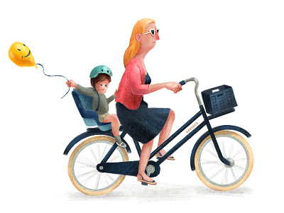 Mums on a mission bicycle bike bike ride bikes cyclist cyclists fiets illustration mother motherhood textured