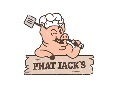 Phat Jack's Logo barbecue bbq cartoon illustration logo logo design phat jacks pig restaurant texture
