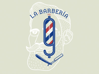 Logo La Barbería del 9 13 barber barber shop beard blue draw eltrece face illustration razor red tbc
