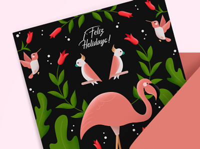Feliz Holidays! affinity designer birds flamingo greeting card holiday illustration jungle vector