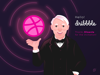 Hello Dribbble! characterdesign design dribbble famous figure founder hello hellodribbble illustration illustrator inventor lightbulb logo person simple thomasalvaedison typhography vector