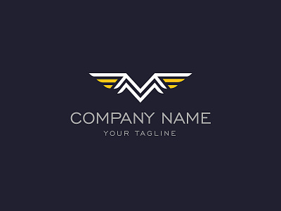 M Wings Logo aircraft airforce aviation bold branding company design elegant flight fp93 icon identity industry logo masculine modern plane simple strong vector