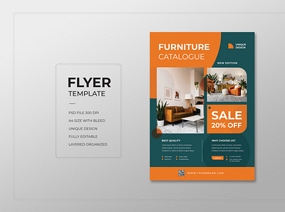 Flyer Furniture Catalogue Orange Green Minimalis Design minimalist product flyer