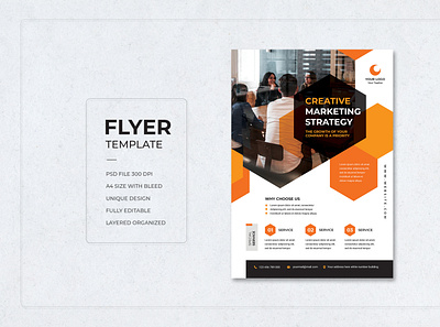 Flyer Orange Hexagon Creative Marketing Strategy Modern Design modern