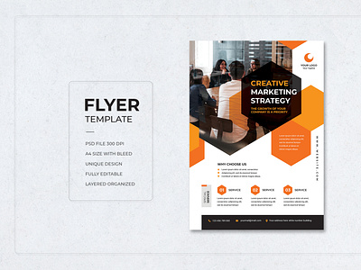 Flyer Orange Hexagon Creative Marketing Strategy Modern Design