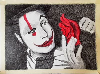 Vidushak (Clown) cross hatching fine art monochromatic pen art portrait sketching sketching on paper
