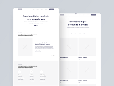 Digital agency website wireframes