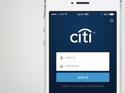 Citibank App - Login Screen