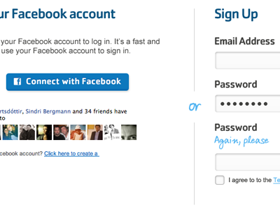 Sign Up Page blue connect facebook fields form web design website