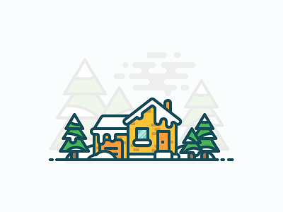 Winter House door garage house illustration outline snow tree window winter