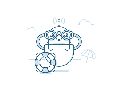 Robot-1. Rescuer binoculars clouds illustration lifebuoy line outline robot umbrella