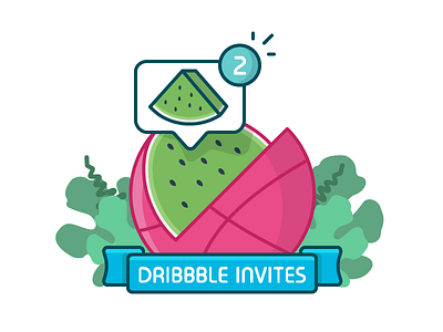 2 Dribbble Invitations dribbble giveaways illustration invitation invitations invite invites line outline watermelon