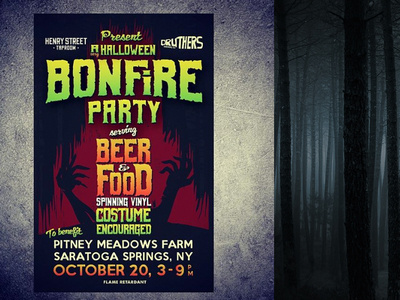 Bonfire Party Poster beer beverage design event food halloween illustration poster art pro bono spooky typography