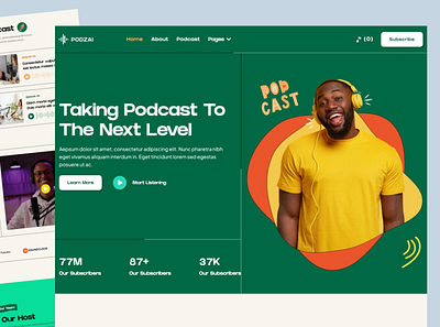 Podzai - Podcast Website Design. Credit to Webflow branding graphic design ui