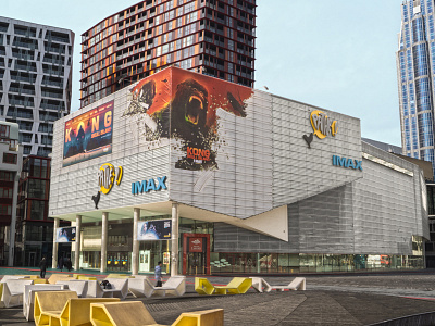 KONG SKULL ISLAND : All Hail The King all hail the king banner building building banner creative king kong kong pathe poster rotterdam warner brothers