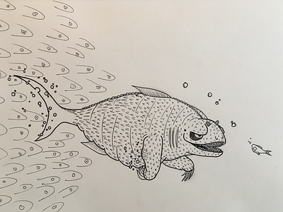 Day 4 - Underwater big brave dinosaur fish inktober inktober2017 monster outnumbered small team underwater vs