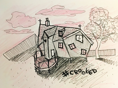 Day 8 - Crooked crooked dali house ink inktober inktober2017