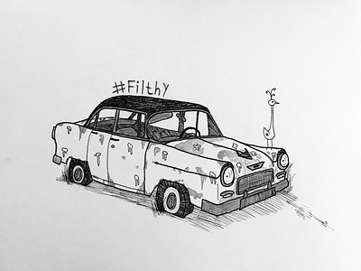 Day 18 - Filthy bird car filthy inktank inktober inktober2017 oldtimer rusty shit