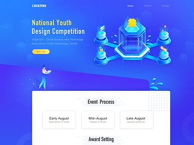 Web 2.5d blue flat girl ui ux web design