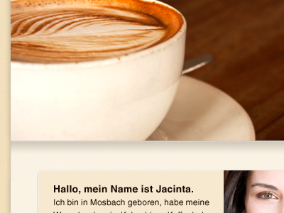 Jacinta’s Café-Bar — header / main page brown coffee header highlight rounded edges shadow web design